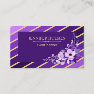 Purple Gold Stripes Floral Event Planner Business Card