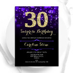 Purple Gold Surprise 30th Birthday Invitation<br><div class="desc">Surprise 30th birthday party invitation. Elegant purple design with faux glitter gold. Features stylish diamonds, bokeh lights and script font. Men or women bday invite. Perfect for a stylish adult birthday party. Personalise with your own details. Message me if you need further customisation. Printed Zazzle invitations or instant download digital...</div>