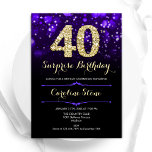 Purple Gold Surprise 40th Birthday Invitation<br><div class="desc">Surprise 40th birthday party invitation. Elegant purple design with faux glitter gold. Features stylish diamonds, bokeh lights and script font. Men or women bday invite. Perfect for a stylish adult birthday party. Personalise with your own details. Message me if you need further customisation. Printed Zazzle invitations or instant download digital...</div>