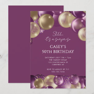 Purple Gold Surprise 50th Birthday Invitation