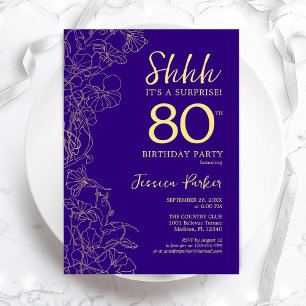 Purple Gold Surprise 80th Birthday Invitation