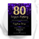 Purple Gold Surprise 80th Birthday Invitation<br><div class="desc">Surprise 80th birthday party invitation. Elegant purple design with faux glitter gold. Features stylish diamonds, bokeh lights and script font. Men or women bday invite. Perfect for a stylish adult birthday party. Personalise with your own details. Message me if you need further customisation. Printed Zazzle invitations or instant download digital...</div>