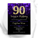 Purple Gold Surprise 90th Birthday Invitation<br><div class="desc">Surprise 90th birthday party invitation. Elegant purple design with faux glitter gold. Features stylish diamonds, bokeh lights and script font. Men or women bday invite. Perfect for a stylish adult birthday party. Personalise with your own details. Message me if you need further customisation. Printed Zazzle invitations or instant download digital...</div>