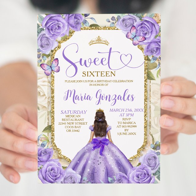 Purple Gold Sweet 16th Birthday Princess Party  Invitation (Creator Uploaded)