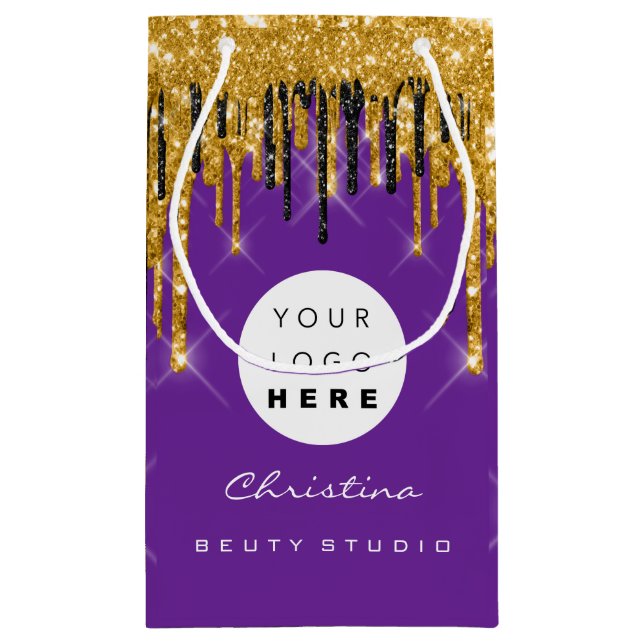 Purple Gold Sweet 16th Bridal Wedding Cosmetics  Small Gift Bag (Back)