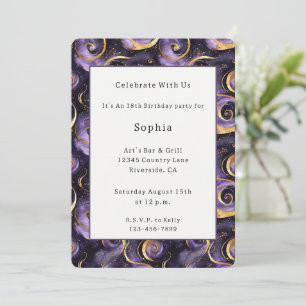 Purple Gold Swirls Birthday Invitation