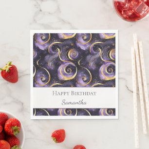 Purple Gold Swirls Birthday Napkin