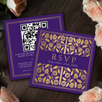 Purple Gold Sword Royal Wedding RSVP QR Code 