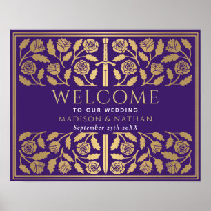 Purple Gold Sword Royal Wedding Welcome Sign