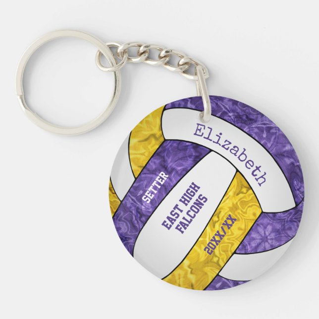 purple gold team colors personalized volleyball key ring (Front)