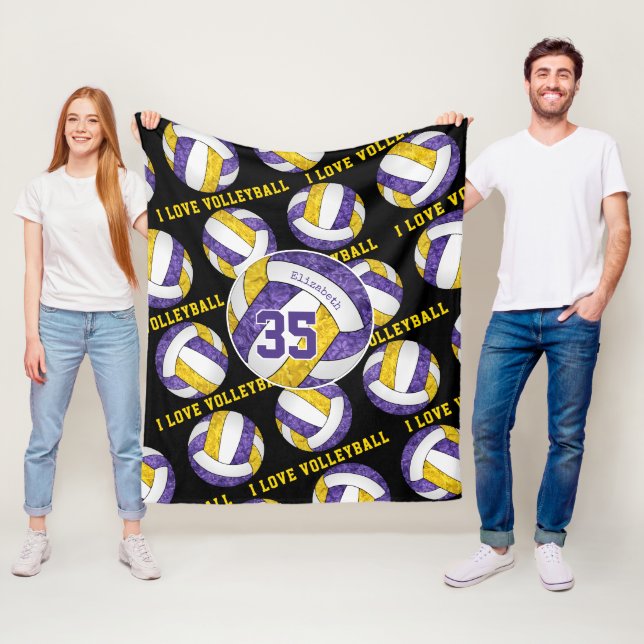 purple gold team colours girls I love volleyball Fleece Blanket (In Situ)