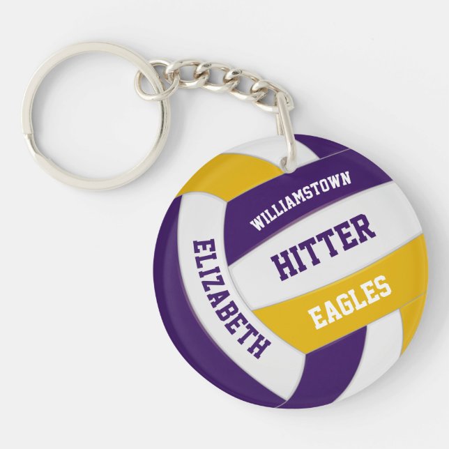 purple gold team colours personalised volleyball key ring (Front)