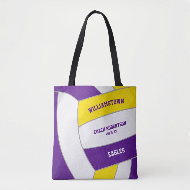 purple gold team colours volleyball athlete coach tote bag (Front)
