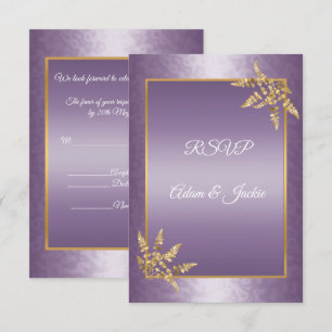 Purple GOLD Texture leaf ELEGANT Modern RSVP Invitation