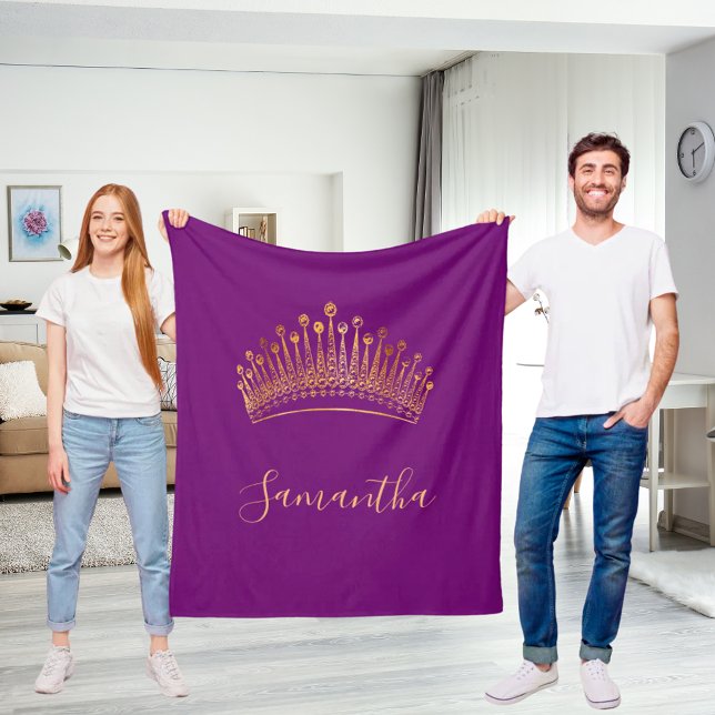 Purple gold tiara crown name elegant fleece blanket (Creator Uploaded)