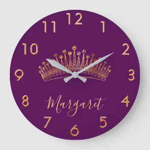 Purple gold tiara crown name elegant large clock