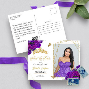 Purple & Gold Tiara Quinceañera Photo Postcard