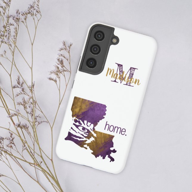 Purple Gold Tiger Eye Louisiana State Initial Name Samsung Galaxy S22 Case (Creator Uploaded)