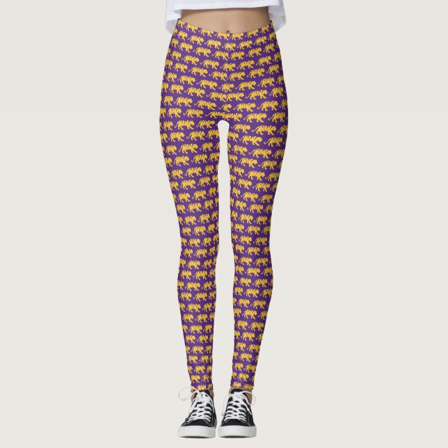 Purple & Gold Tiger Print Leggings | LSU Outfit (Front)