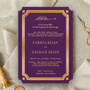 Purple Gold Traditional Islamic Muslim Wedding Invitation