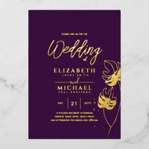 Purple Gold Tropical Leaf Destination Wedding