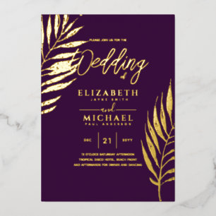 Purple Gold Tropical Leaf Destination Wedding