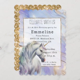 Purple Gold Unicorn Invitation