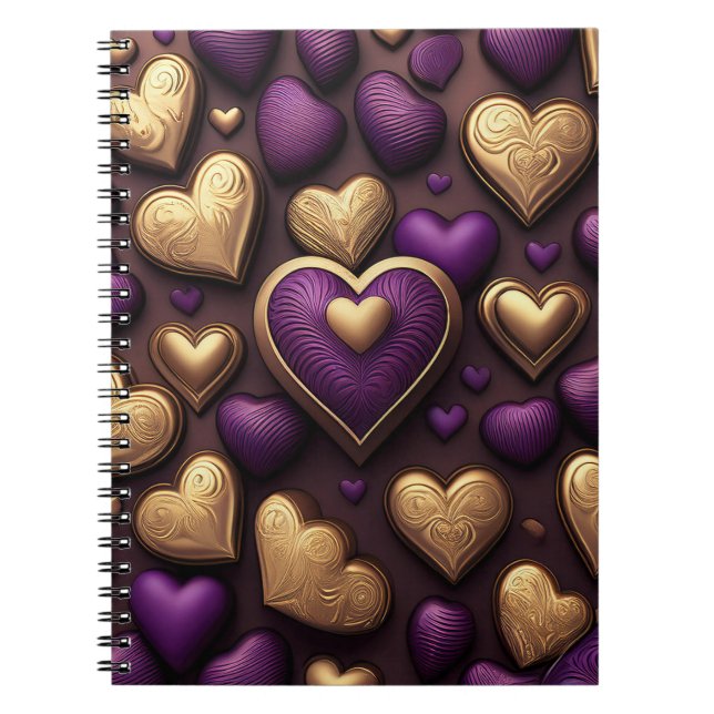 PURPLE & GOLD VALENTINE HEART CANDIES NOTEBOOK (Front)