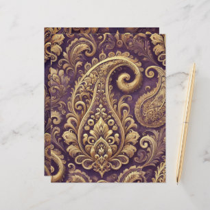 Purple & Gold Victorian Paisley Scrapbook Paper