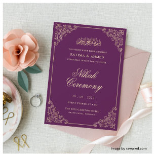 Purple Gold Vintage Islamic Muslim Wedding Invitation