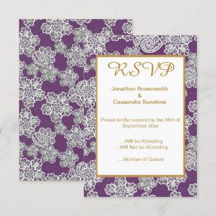 PURPLE GOLD VINTAGE LACE WEDDING RESPONSE RSVP INVITATION