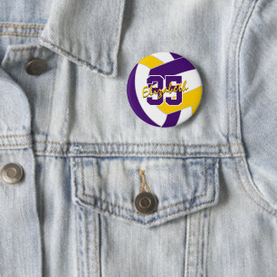 purple gold volleyball team colours 6 cm round badge