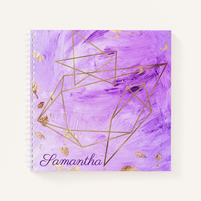 Purple Gold Watercolor Abstract Name Notebook (Front)