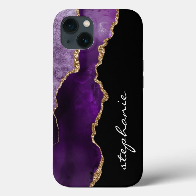 Purple Gold Watercolor Agate Personalised Case-Mate iPhone Case (Back)
