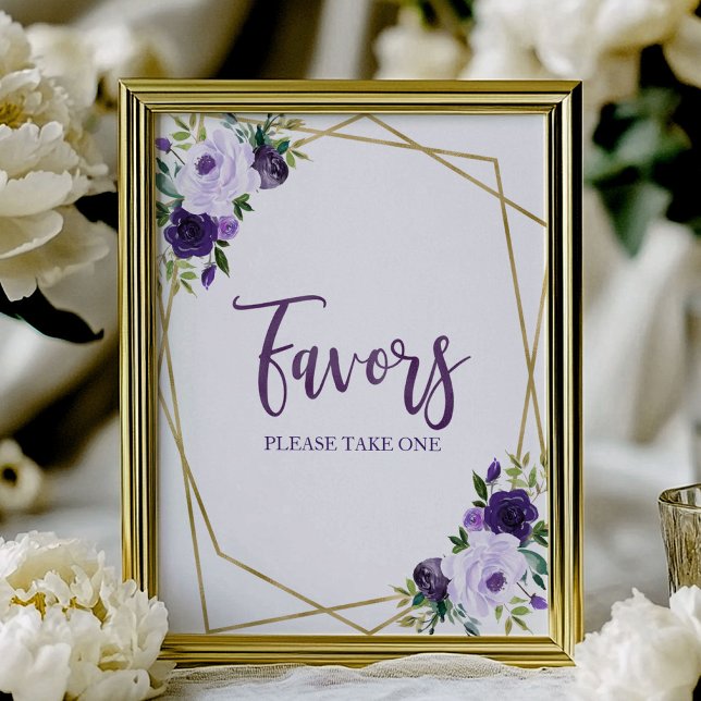 Purple Gold  Watercolor Floral Favours Sign (Creator Uploaded)