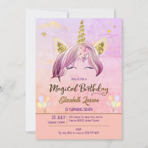 Purple Gold Watercolor Magical Birthday Party Invitation