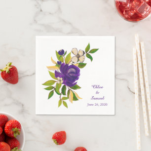Purple Gold Watercolor Personalised Wedding Napkin