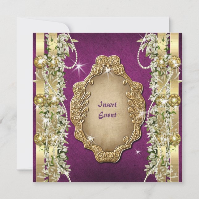 Purple gold wedding birthday engagement invitation (Front)
