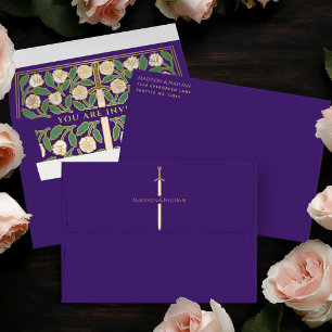Purple Gold White Floral Sword Royal Wedding Envelope