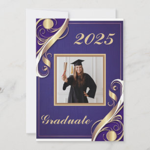 Purple Gold White Graduation Invitation
