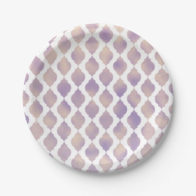 Purple Gold & White Moroccan Modern Custom Party Paper Plate (Front)