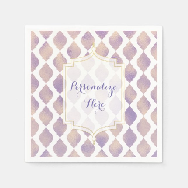 Purple Gold & White Moroccan Modern Wedding Napkin (Front)