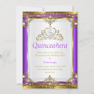 Purple Gold White Pearl Princess Quinceanera Invitation