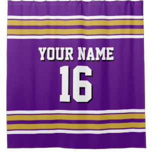 Purple Gold White Stripes Sports Jersey Shower Curtain