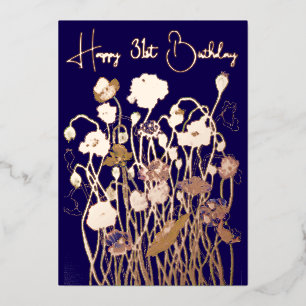 Purple & Gold Wild Poppy Watercolor aged Birthday