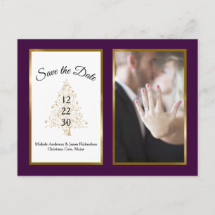 Purple Gold Winter Wedding Save The Date Photo Announcement Postcard