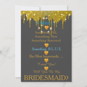 Purple & Gold with Heart Will You Be my Bridesmaid Invitation
