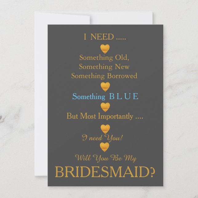 Purple & Gold with Heart Will You Be my Bridesmaid Invitation (Front)