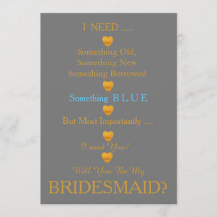 Purple & Gold with Heart Will You Be my Bridesmaid Invitation