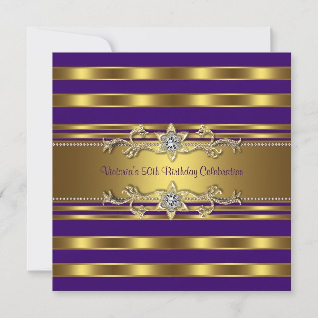 Purple Gold Womans 50th Birthday Party Invitation (Front)
